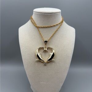 Vintage Orion gold tone dolphin heart necklace